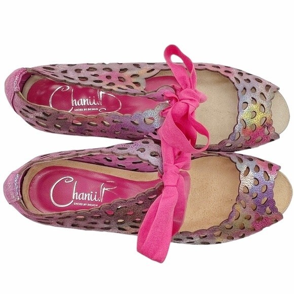 Chanii B Luca Rainbow Leather Heel Laser Cut Open Toe Shoe Women’s Size 41 US 11 - Picture 4 of 15